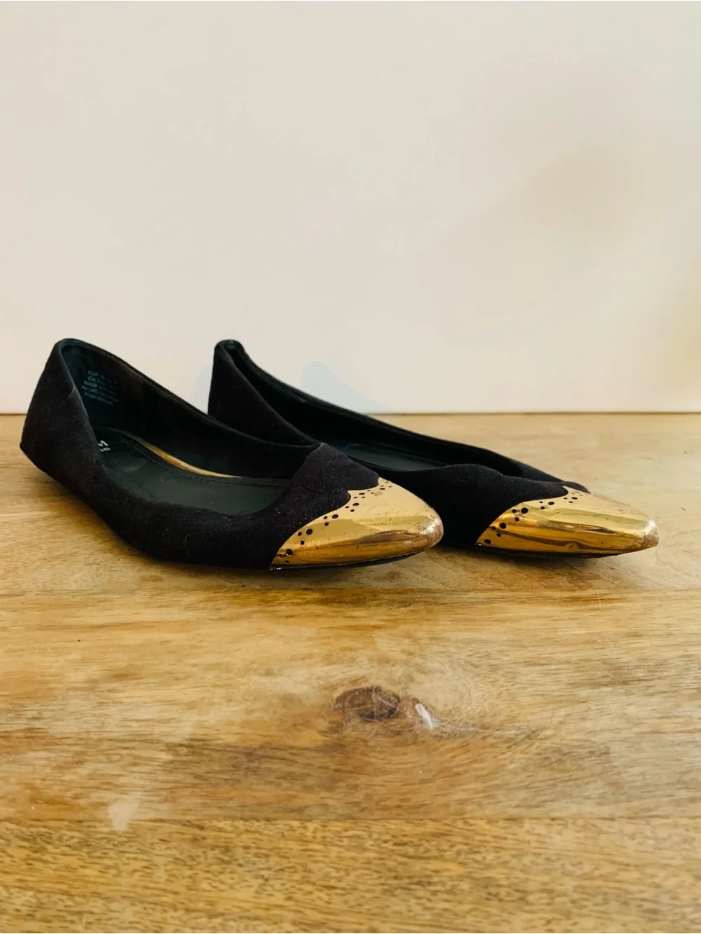 H&M Black Flats with Gold Pointed Toe Caps